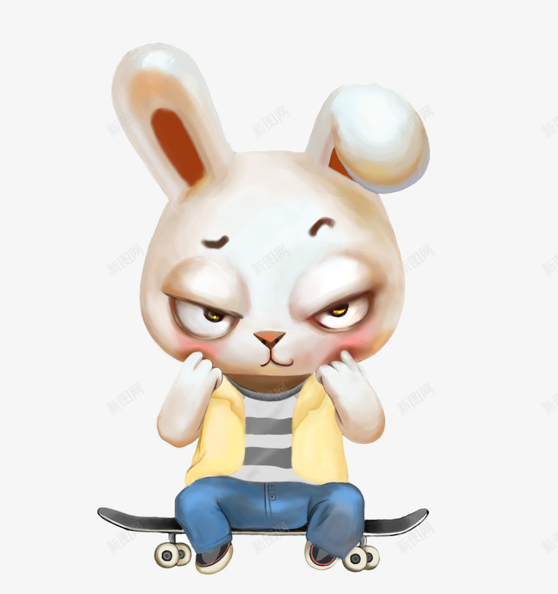 坐在滑板上害羞的兔子png免抠素材_新图网 https://ixintu.com 兔子 害羞 手绘 滑板 装饰元素