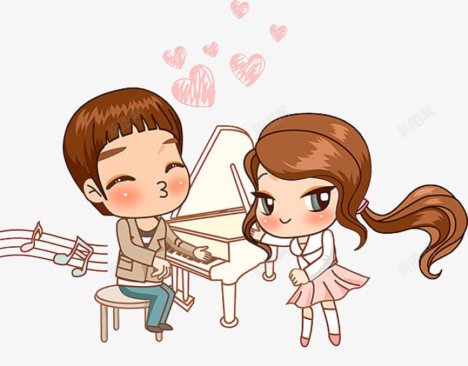 正在弹钢琴的情侣png免抠素材_新图网 https://ixintu.com 女孩 弹钢琴 情侣 爱心 男孩 钢琴架子 音乐符号