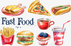 彩绘快餐食品矢量图素材