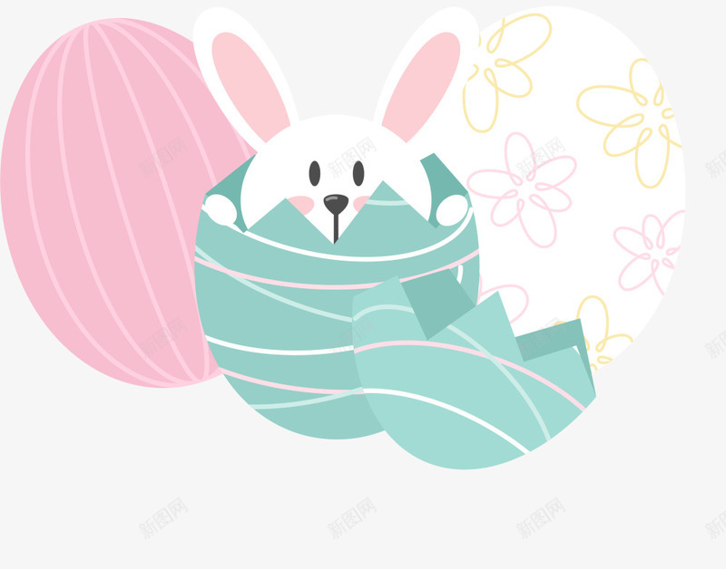 躲在彩蛋里的兔子png免抠素材_新图网 https://ixintu.com 可爱兔子 呆萌兔子 条纹彩蛋 白色兔子 粉色彩蛋 躲在彩蛋里的兔子