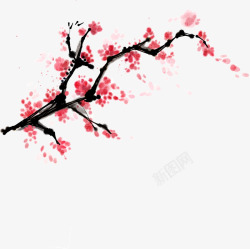 红色梅花树叶插图素材