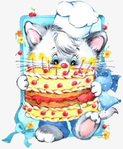 手捧蛋糕矢量手捧着蛋糕蜡烛的卡通小猫高清图片