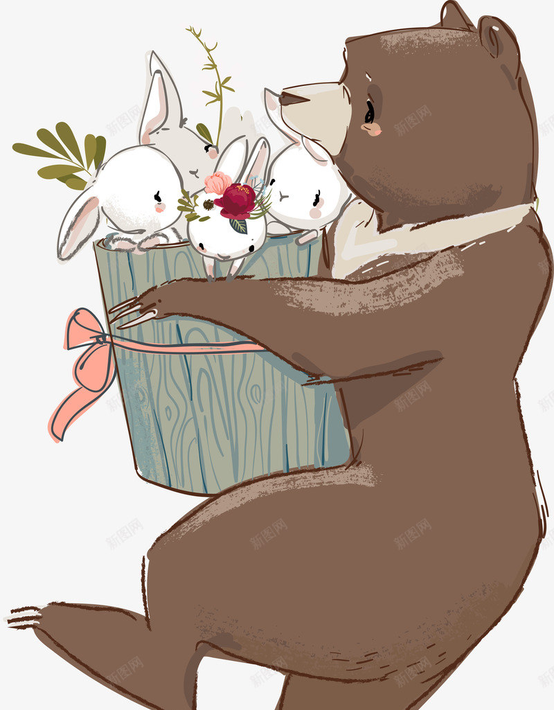 抱着小兔子的熊png免抠素材_新图网 https://ixintu.com 小兔子 抱着 棕色 熊