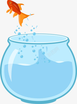 蓝色鱼缸鱼缸里跳出来的金鱼高清图片