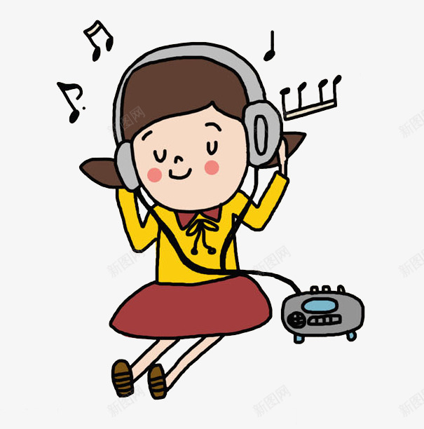 戴着耳机听音乐的女孩png免抠素材_新图网 https://ixintu.com 卡通 坐着的 坐着的小朋友 小女孩 收音机 耳机 运动耳机跑步挂耳式 陶醉的 音乐