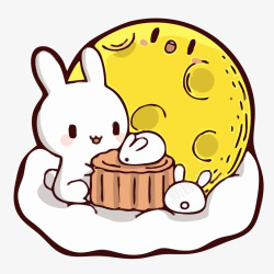手绘兔子和月饼素材