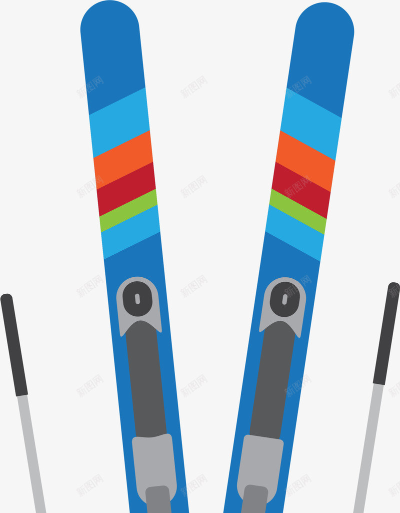 冬季运动蓝色滑雪板png免抠素材_新图网 https://ixintu.com 冬季滑雪 冬季运动 多彩条纹 滑雪运动 灰色滑雪杆 蓝色滑雪板