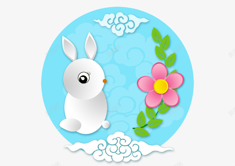 玉兔图标png_新图网 https://ixintu.com 兔子 树叶 玉兔 花朵