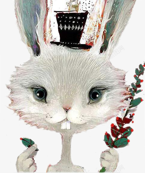 兔子手绘水彩png免抠素材_新图网 https://ixintu.com 和风 和风花纹 小清新 少女 水彩 花