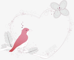 花纹心形鸟粉红色边框素材