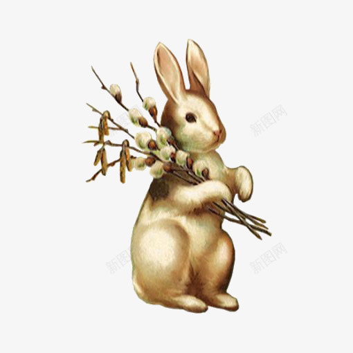 复古兔子png免抠素材_新图网 https://ixintu.com 兔子 卡通 复古 手绘 插画 植物