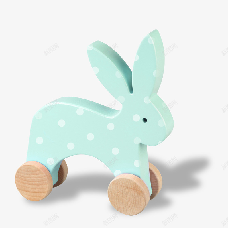 蓝色木质玩具兔子png免抠素材_新图网 https://ixintu.com 木质兔子 棕色木轮 玩具兔子 蓝色兔子