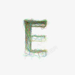 杂乱立体字母背景图片手绘彩线缠绕英文字母E高清图片