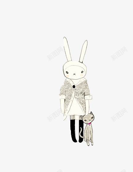 可爱小猫与小兔png免抠素材_新图网 https://ixintu.com 兔子 卡通 可爱 小猫 手绘