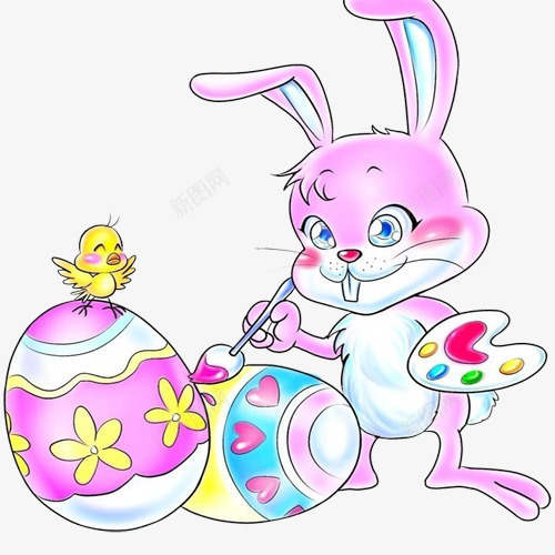 绘画的兔子png免抠素材_新图网 https://ixintu.com 卡通 小鸡 手绘 油画棒 蛋