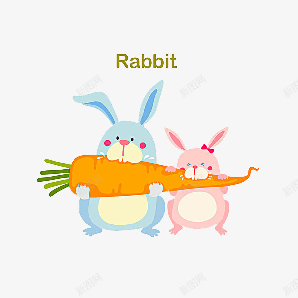 吃萝卜的兔子png免抠素材_新图网 https://ixintu.com 卡通 可爱的 小兔子 手绘 胡萝卜 英文字 黄色的