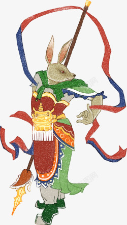 手绘兔子神仙年画素材