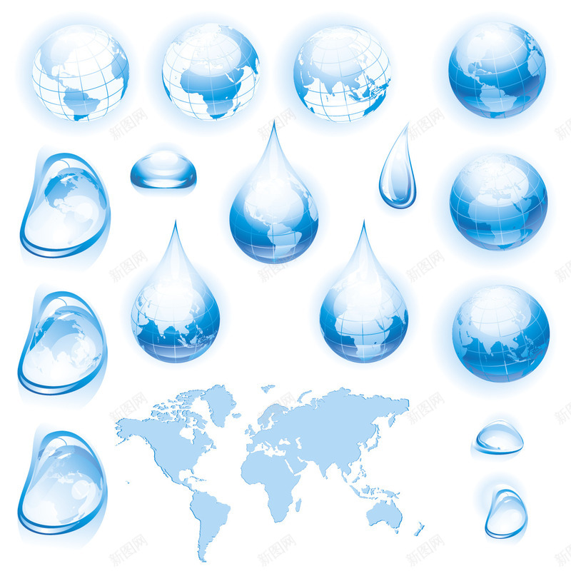 蓝色水滴与地球png免抠素材_新图网 https://ixintu.com 蓝色水滴地球地图矢量素材