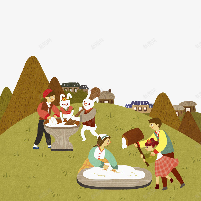 做饭的人png免抠素材_新图网 https://ixintu.com 做饭 兔子 卡通 家庭 手绘 植物 水彩 绿色 草地