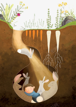 兔子的土洞睡在土洞里的兔子和男孩高清图片