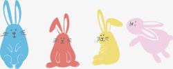 各种颜色各种姿势的复活节兔子矢量图素材