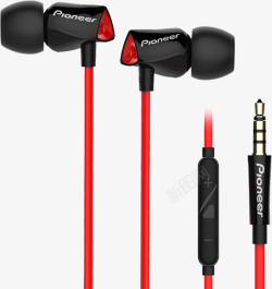 实物pioneer黑红色线控耳机素材