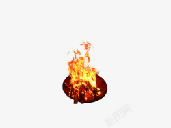 火盆木材燃烧火焰效果高清图片