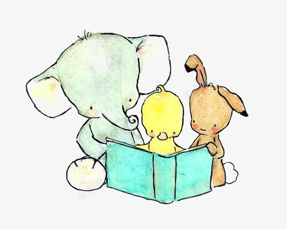 读故事png免抠素材_新图网 https://ixintu.com 儿童绘本 兔子 卡通 小象 鸭子
