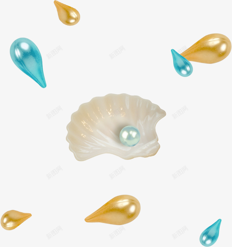 扇贝png免抠素材_新图网 https://ixintu.com 彩色水滴 水滴 珍珠