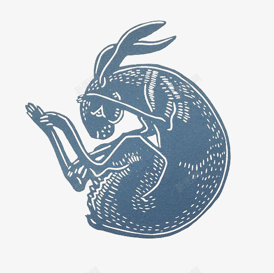 蓝色印刷兔子png免抠素材_新图网 https://ixintu.com 动物 卡通 镂空 雕版