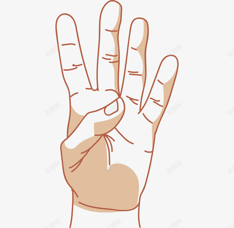 伸出四个手指手势图png免抠素材_新图网 https://ixintu.com 人物 动作 卡通 四根手指 手 手势 手绘图