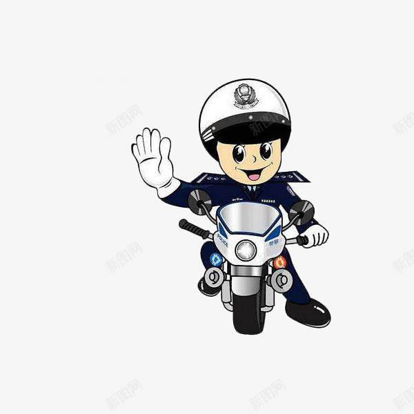 骑车摩托车的卡通警察png免抠素材_新图网 https://ixintu.com 卡通 卡通身子 帽子 开心 微笑 手势 手绘 摩托车 警察