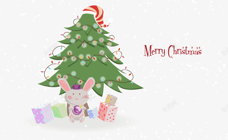 圣诞树装饰图案png免抠素材_新图网 https://ixintu.com 兔子 圣诞帽 圣诞树 节日