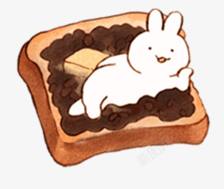 馅儿面包片上的白兔卡通高清图片