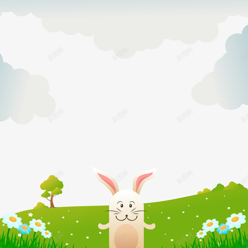田野上的卡通兔子png免抠素材_新图网 https://ixintu.com 卡通动物 小白兔 绿色草地 背景装饰 郊外