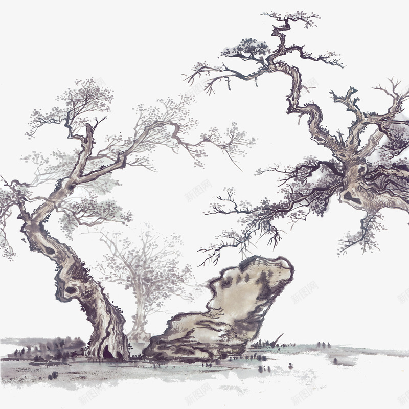 松树png免抠素材_新图网 https://ixintu.com 中国风 松树 灰色 石头 观赏树