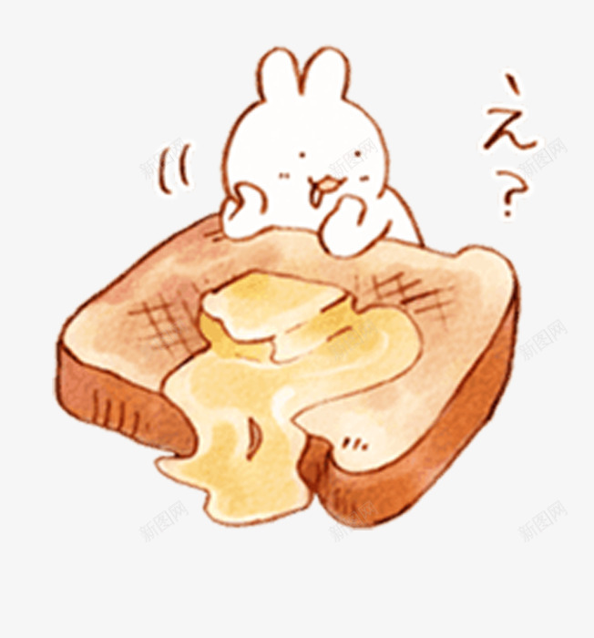 看着牛油面包的吃货兔子png免抠素材_新图网 https://ixintu.com 兔子 卡通 可爱 吃货 吐司 手绘 流口水 牛油面包 起司 馋嘴表情图