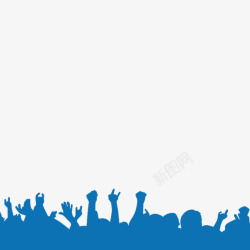 手绘人群一排高举手势的人群蓝色背景插图高清图片
