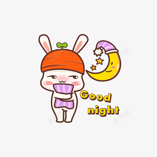 晚安小兔子png免抠素材_新图网 https://ixintu.com Good night 互道晚安 卡通形象 小兔子 晚安 月牙
