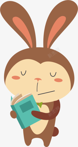 看书的棕色兔子矢量图素材