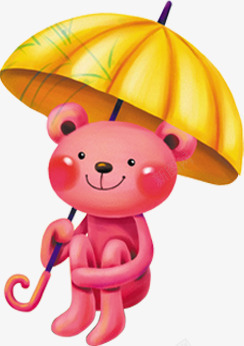 粉红小熊撑着雨伞卡通素材