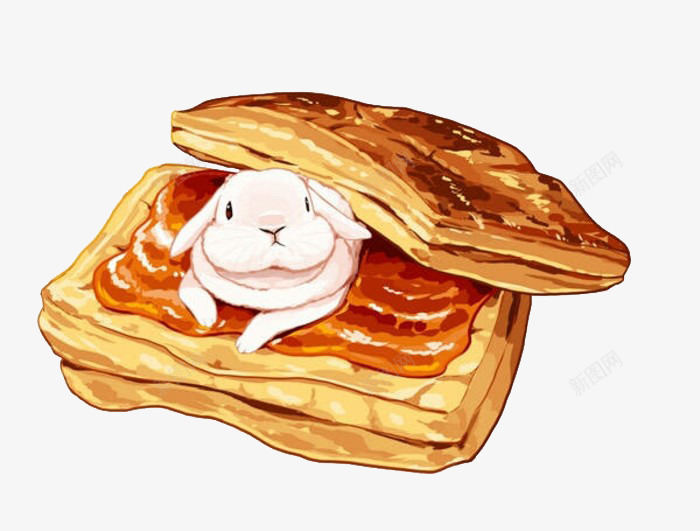 在面包酥里趴着的兔子png免抠素材_新图网 https://ixintu.com 兔子 卡通 插画 果酱 甜品 绘画 酥 面包 食物