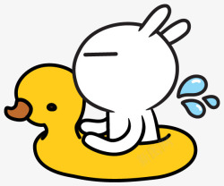 小鸭子游泳圈带小鸭子游泳圈的白色卡通兔子高清图片
