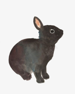 手绘水墨黑色兔子素材