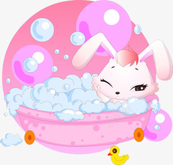 洗泡泡浴的兔子素材