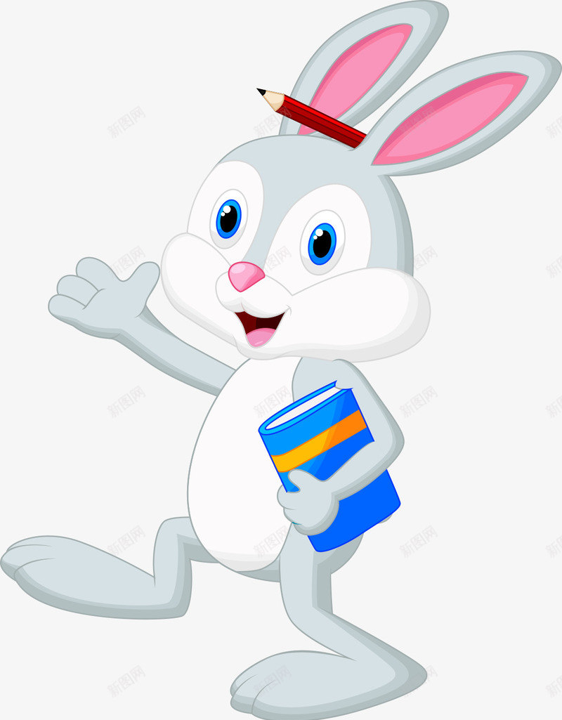 卡通手绘可爱书本铅笔上学兔子png免抠素材_新图网 https://ixintu.com 卡通的动物 可爱的兔子 夹铅笔的兔子 手绘的兔子 拿书本上学的兔子