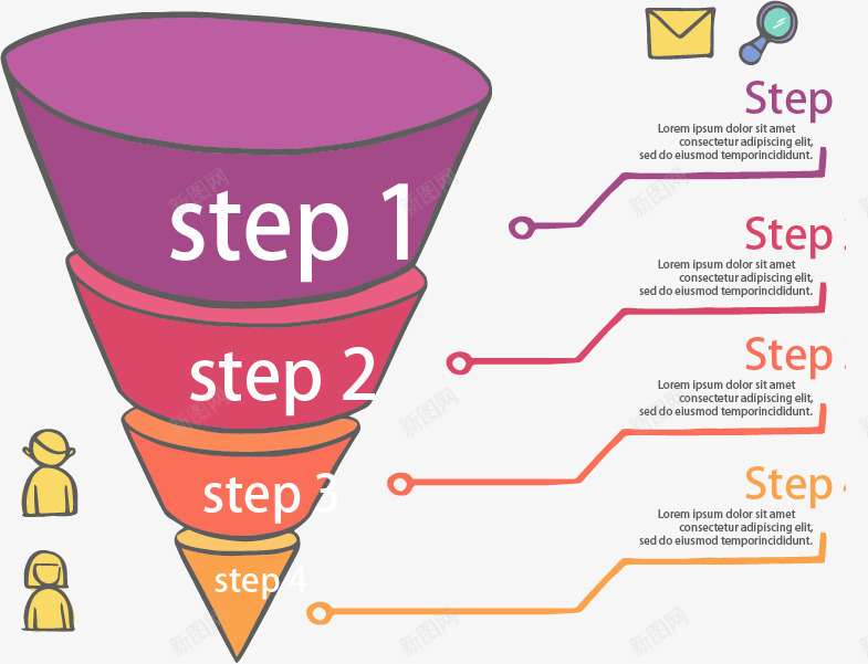 立体三角锥矢量图ai免抠素材_新图网 https://ixintu.com 信息图表 倒三角锥图表 彩色分层图表 步骤流程图 矢量图