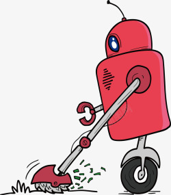 粉红机器人收拾杂物的机器人矢量图高清图片