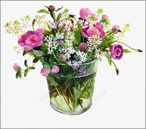 创意插花png免抠素材_新图网 https://ixintu.com 植物 满天星 粉红色 花朵 花瓶