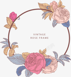 玫瑰卷首语复古手绘玫瑰装饰框高清图片